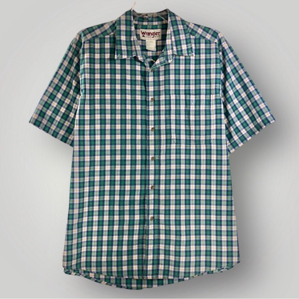 Wrangler Plaid Button Down Rugged Wear Men's Short Sleeve Shirt Size XL!